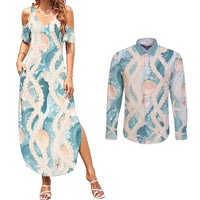Hawaii Lei Seashells Starfish Couples Matching Summer Maxi Dress and Long Sleeve Button Shirt Fresh Summer Vibe - Polynesian Pride