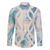 Hawaii Lei Seashells Starfish Family Matching Long Sleeve Bodycon Dress and Hawaiian Shirt Fresh Summer Vibe LT01 Dad's Shirt - Long Sleeve Blue - Polynesian Pride
