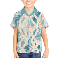 Hawaii Lei Seashells Starfish Family Matching Off The Shoulder Long Sleeve Dress and Hawaiian Shirt Fresh Summer Vibe LT01 Son's Shirt Blue - Polynesian Pride