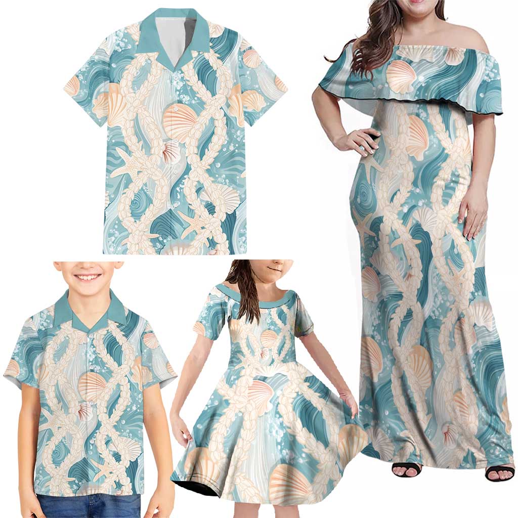 Hawaii Lei Seashells Starfish Family Matching Off Shoulder Maxi Dress and Hawaiian Shirt Fresh Summer Vibe LT01 - Polynesian Pride