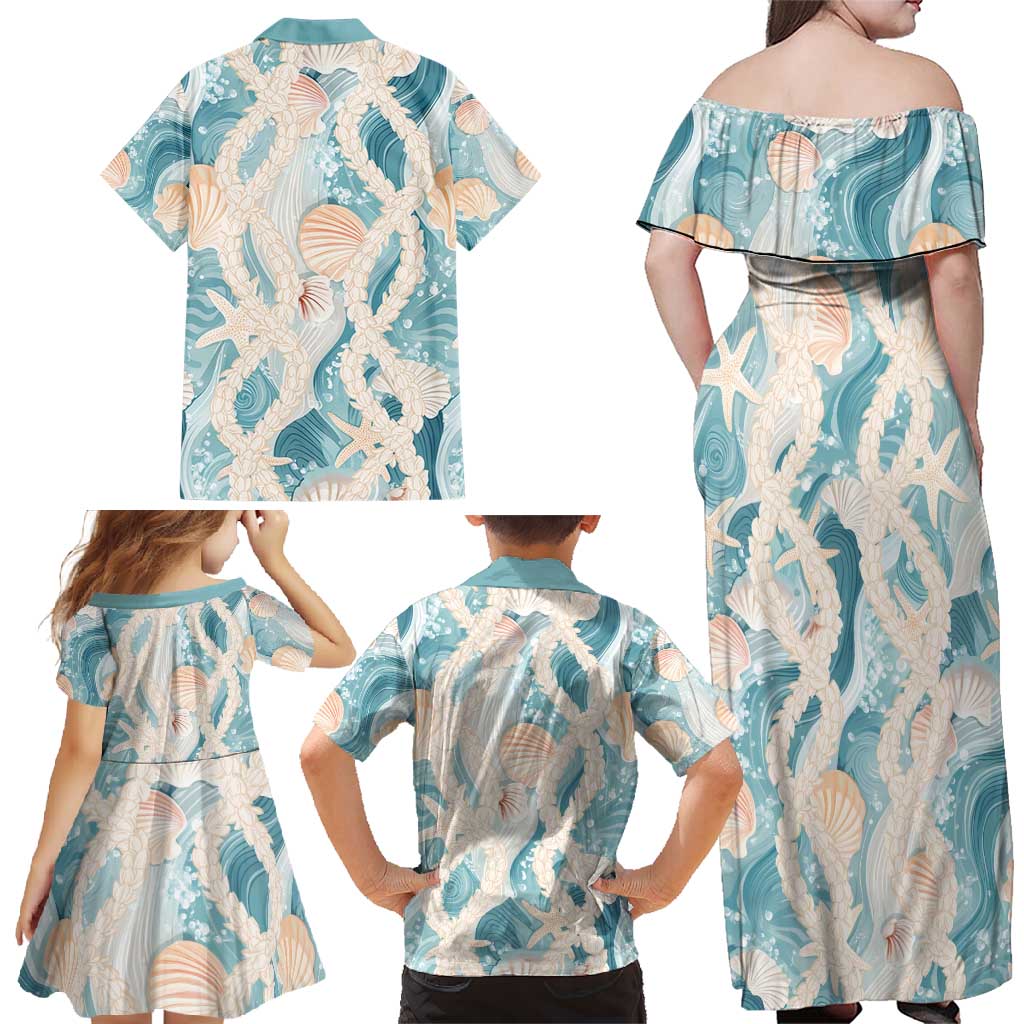 Hawaii Lei Seashells Starfish Family Matching Off Shoulder Maxi Dress and Hawaiian Shirt Fresh Summer Vibe LT01 - Polynesian Pride