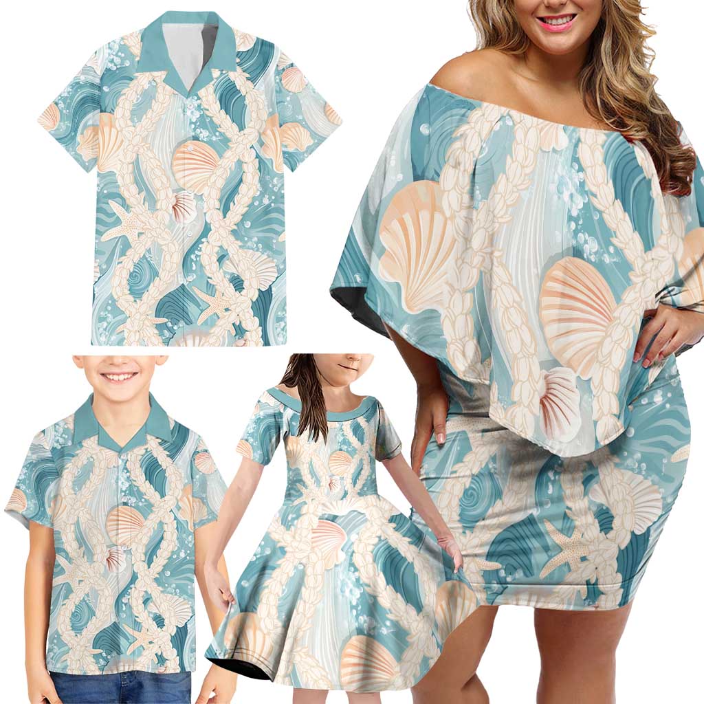Hawaii Lei Seashells Starfish Family Matching Off Shoulder Short Dress and Hawaiian Shirt Fresh Summer Vibe LT01 - Polynesian Pride