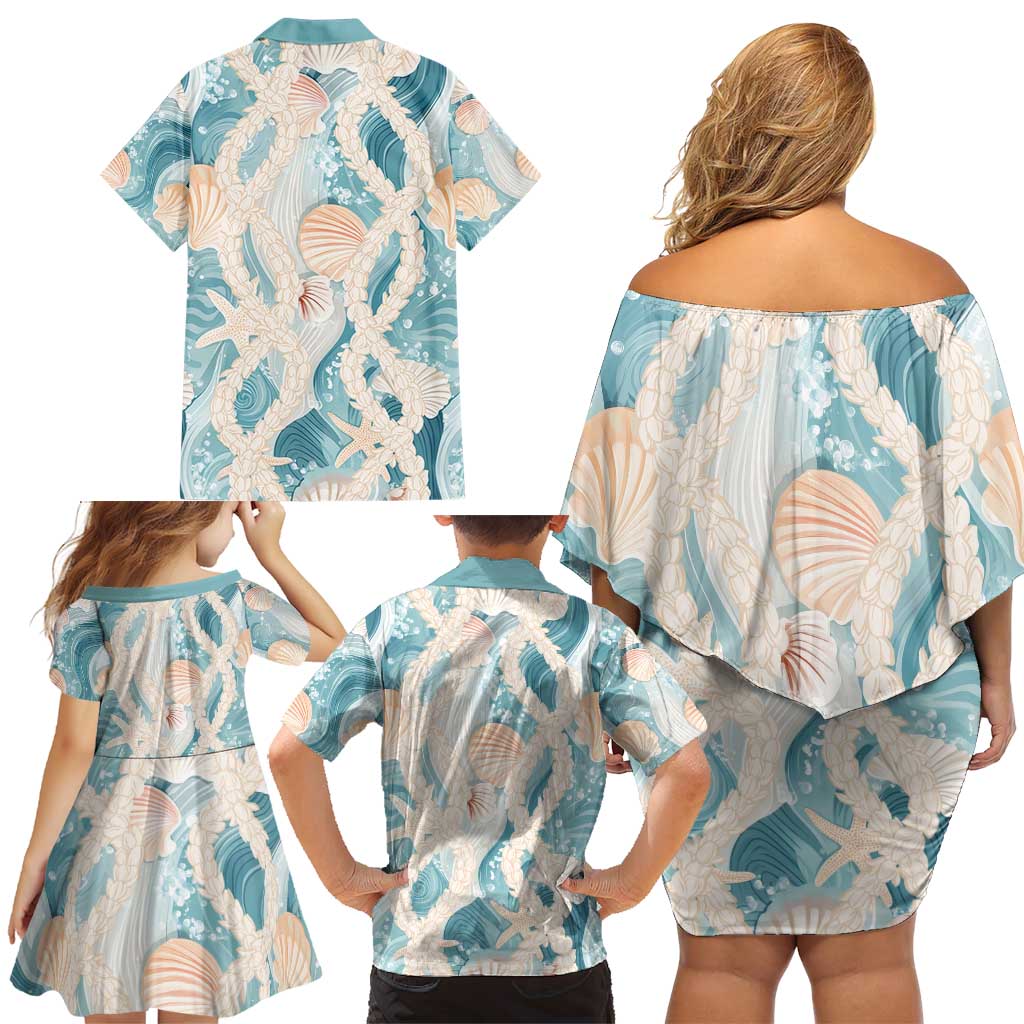 Hawaii Lei Seashells Starfish Family Matching Off Shoulder Short Dress and Hawaiian Shirt Fresh Summer Vibe LT01 - Polynesian Pride