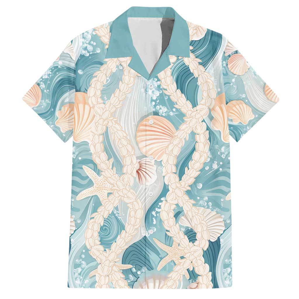 Hawaii Lei Seashells Starfish Family Matching Short Sleeve Bodycon Dress and Hawaiian Shirt Fresh Summer Vibe LT01 Dad's Shirt - Short Sleeve Blue - Polynesian Pride