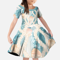 Hawaii Lei Seashells Starfish Family Matching Summer Maxi Dress and Hawaiian Shirt Fresh Summer Vibe LT01 Daughter's Dress Blue - Polynesian Pride