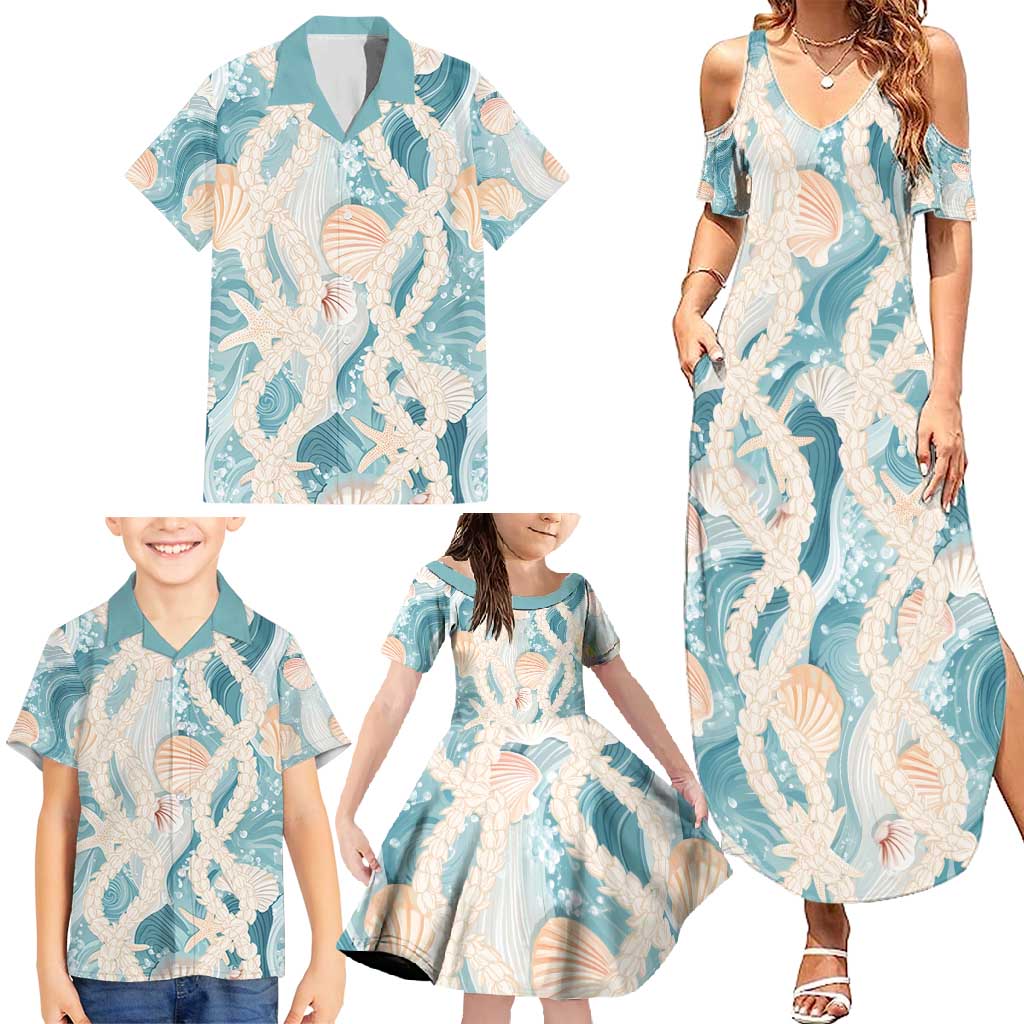 Hawaii Lei Seashells Starfish Family Matching Summer Maxi Dress and Hawaiian Shirt Fresh Summer Vibe LT01 - Polynesian Pride