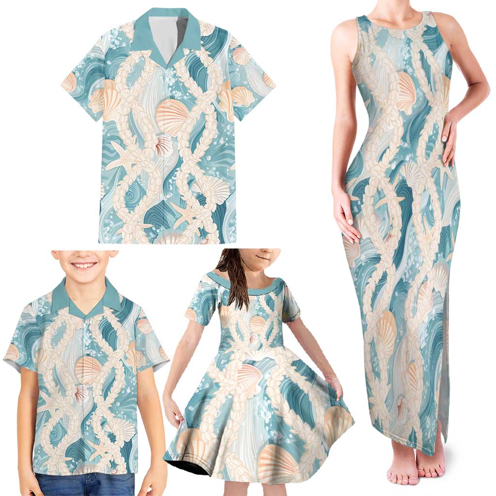 Hawaii Lei Seashells Starfish Family Matching Tank Maxi Dress and Hawaiian Shirt Fresh Summer Vibe LT01 - Polynesian Pride
