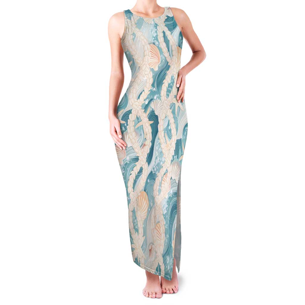 Hawaii Lei Seashells Starfish Family Matching Tank Maxi Dress and Hawaiian Shirt Fresh Summer Vibe LT01 Mom's Dress Blue - Polynesian Pride