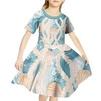 Hawaii Lei Seashells Starfish Kid Short Sleeve Dress Fresh Summer Vibe - Polynesian Pride
