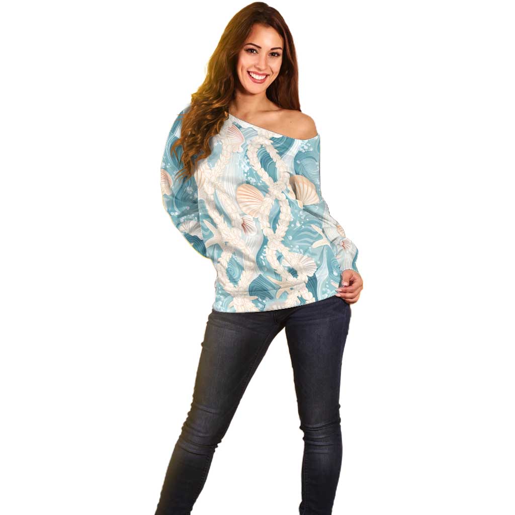 Hawaii Lei Seashells Starfish Off Shoulder Sweater Fresh Summer Vibe - Polynesian Pride