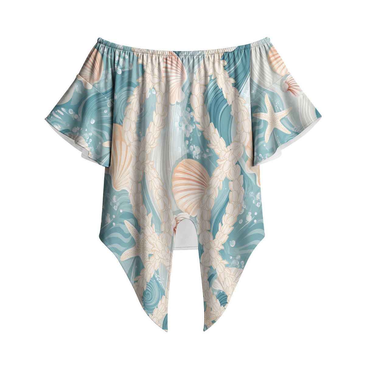 Hawaii Lei Seashells Starfish Off Shoulder Wrap Waist Top Fresh Summer Vibe LT01 Blue - Polynesian Pride