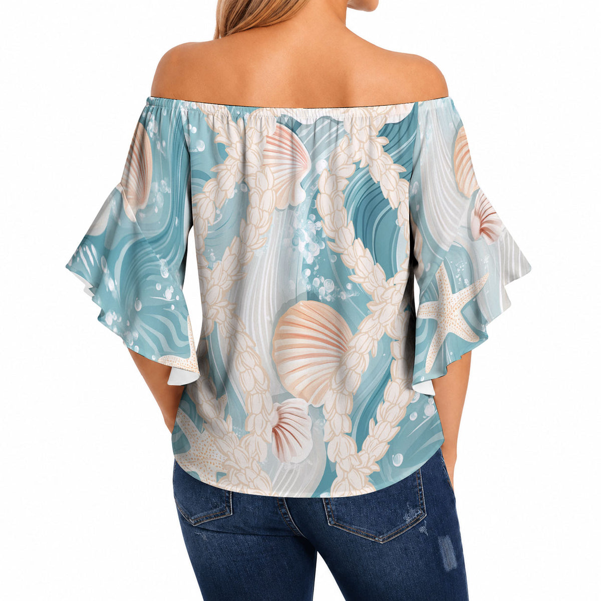 Hawaii Lei Seashells Starfish Off Shoulder Wrap Waist Top Fresh Summer Vibe LT01 - Polynesian Pride