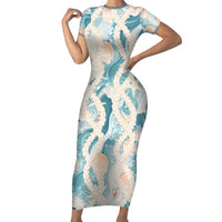 Hawaii Lei Seashells Starfish Short Sleeve Bodycon Dress Fresh Summer Vibe LT01 Long Dress Blue - Polynesian Pride