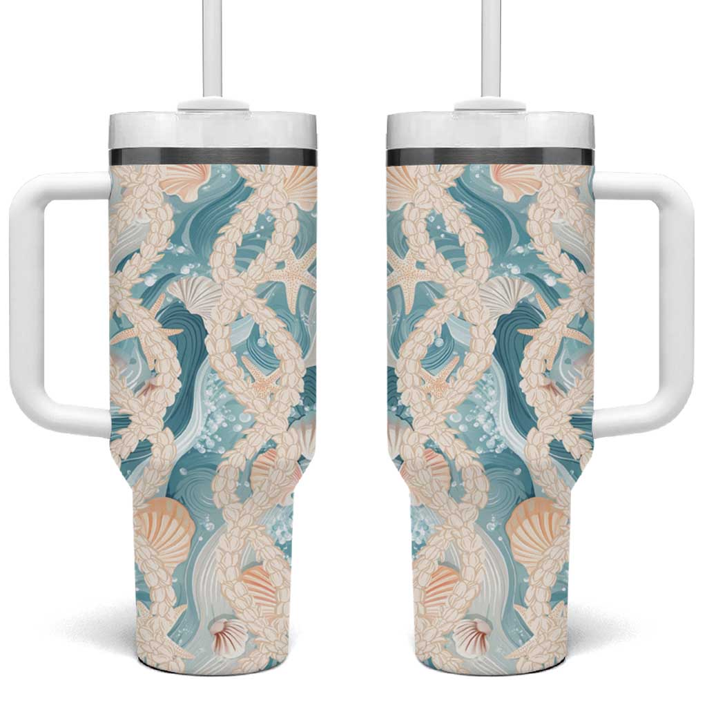 Hawaii Lei Seashells Starfish Tumbler With Handle Fresh Summer Vibe LT01 One Size: 40 oz Blue - Polynesian Pride