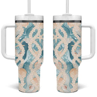 Hawaii Lei Seashells Starfish Tumbler With Handle Fresh Summer Vibe LT01 One Size: 40 oz Blue - Polynesian Pride