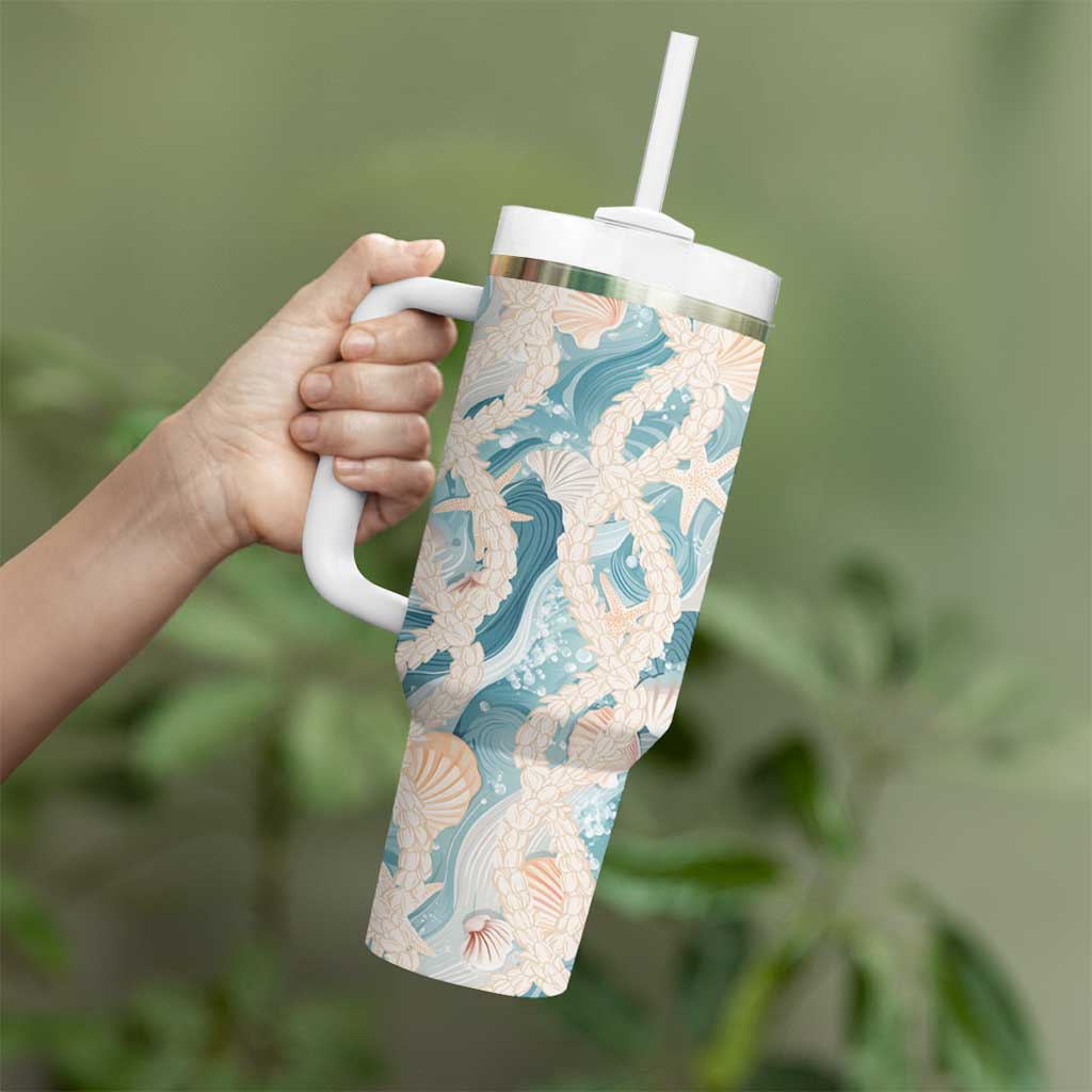 Hawaii Lei Seashells Starfish Tumbler With Handle Fresh Summer Vibe LT01 - Polynesian Pride