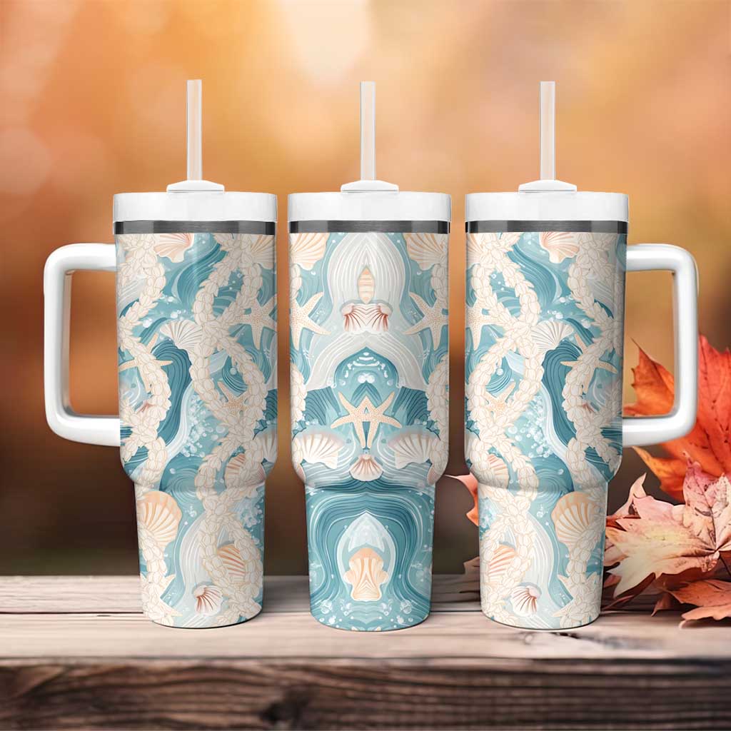Hawaii Lei Seashells Starfish Tumbler With Handle Fresh Summer Vibe LT01 - Polynesian Pride