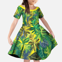 Hawaii Summer Tropical Leaves Family Matching Mermaid Dress and Hawaiian Shirt LT01 Daughter's Dress Yellow - Polynesian Pride