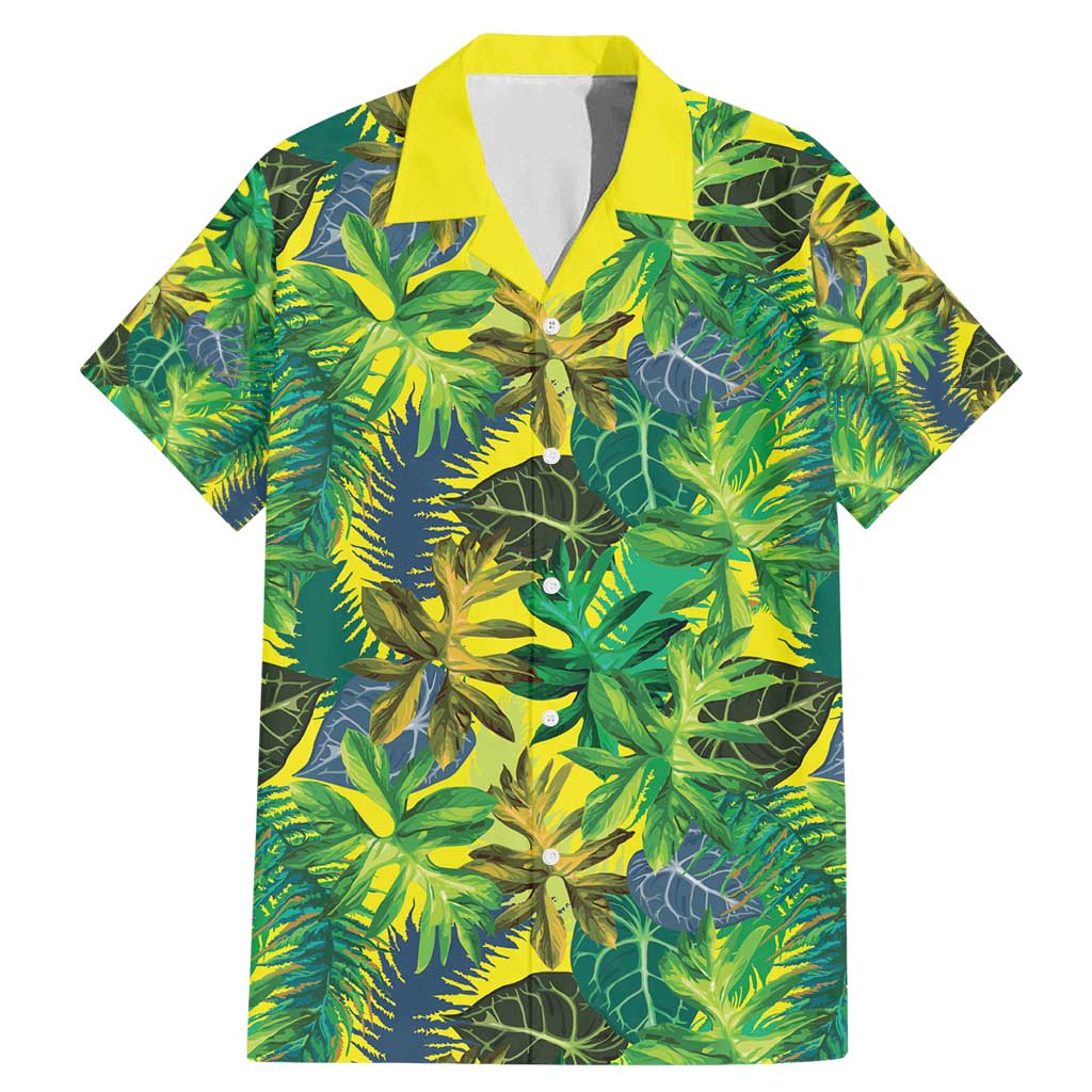 Hawaii Summer Tropical Leaves Family Matching Mermaid Dress and Hawaiian Shirt LT01 Dad's Shirt - Short Sleeve Yellow - Polynesian Pride