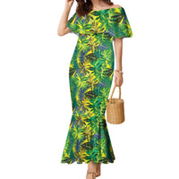 Hawaii Summer Tropical Leaves Family Matching Mermaid Dress and Hawaiian Shirt LT01 Mom's Dress Yellow - Polynesian Pride