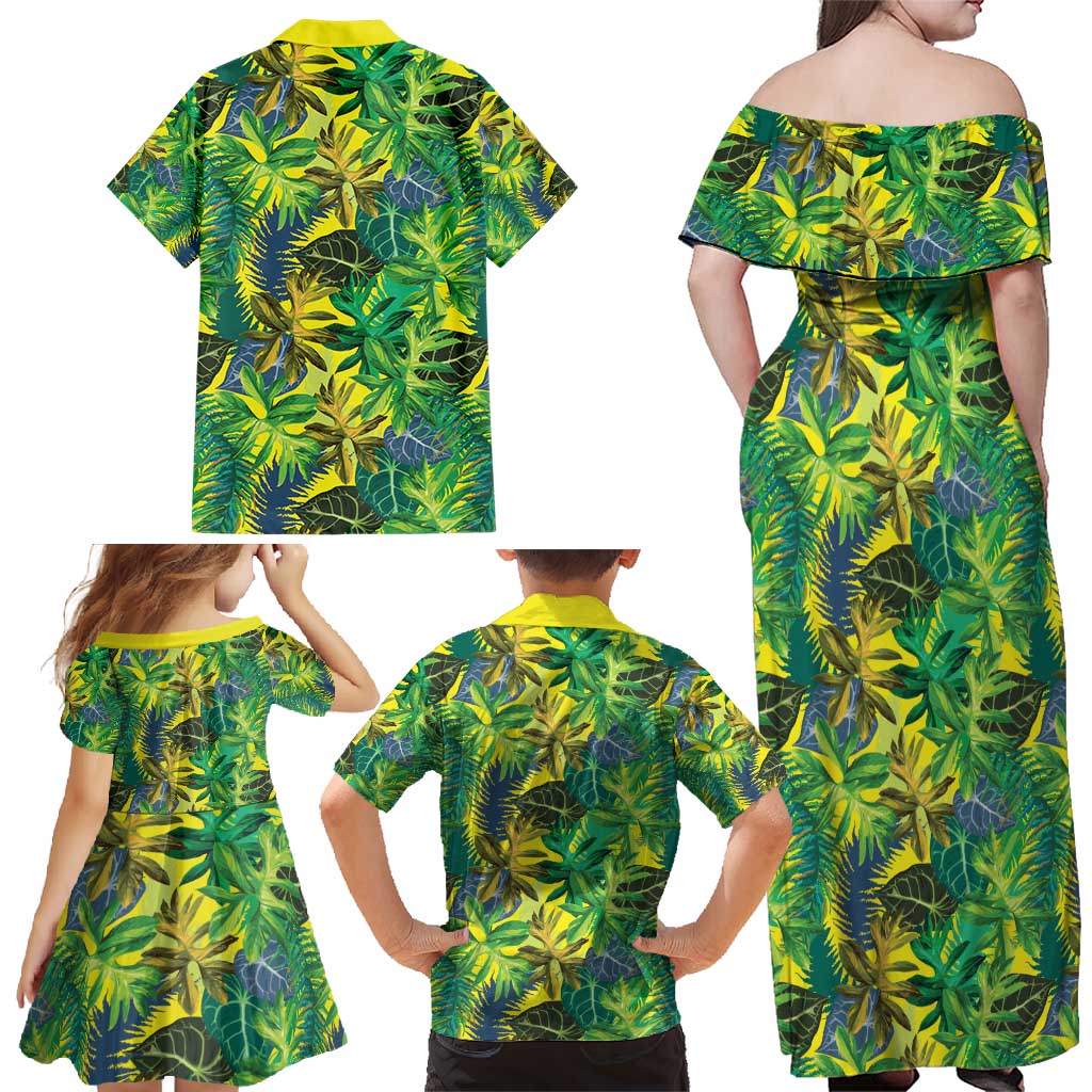 Hawaii Summer Tropical Leaves Family Matching Off Shoulder Maxi Dress and Hawaiian Shirt LT01 - Polynesian Pride