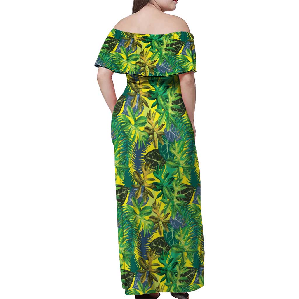 Hawaii Summer Tropical Leaves Family Matching Off Shoulder Maxi Dress and Hawaiian Shirt LT01 - Polynesian Pride