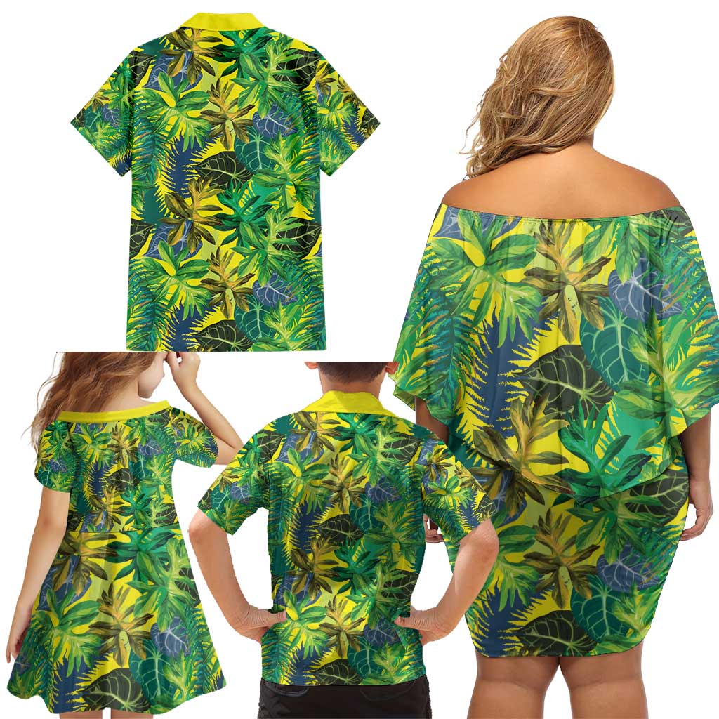 Hawaii Summer Tropical Leaves Family Matching Off Shoulder Short Dress and Hawaiian Shirt LT01 - Polynesian Pride
