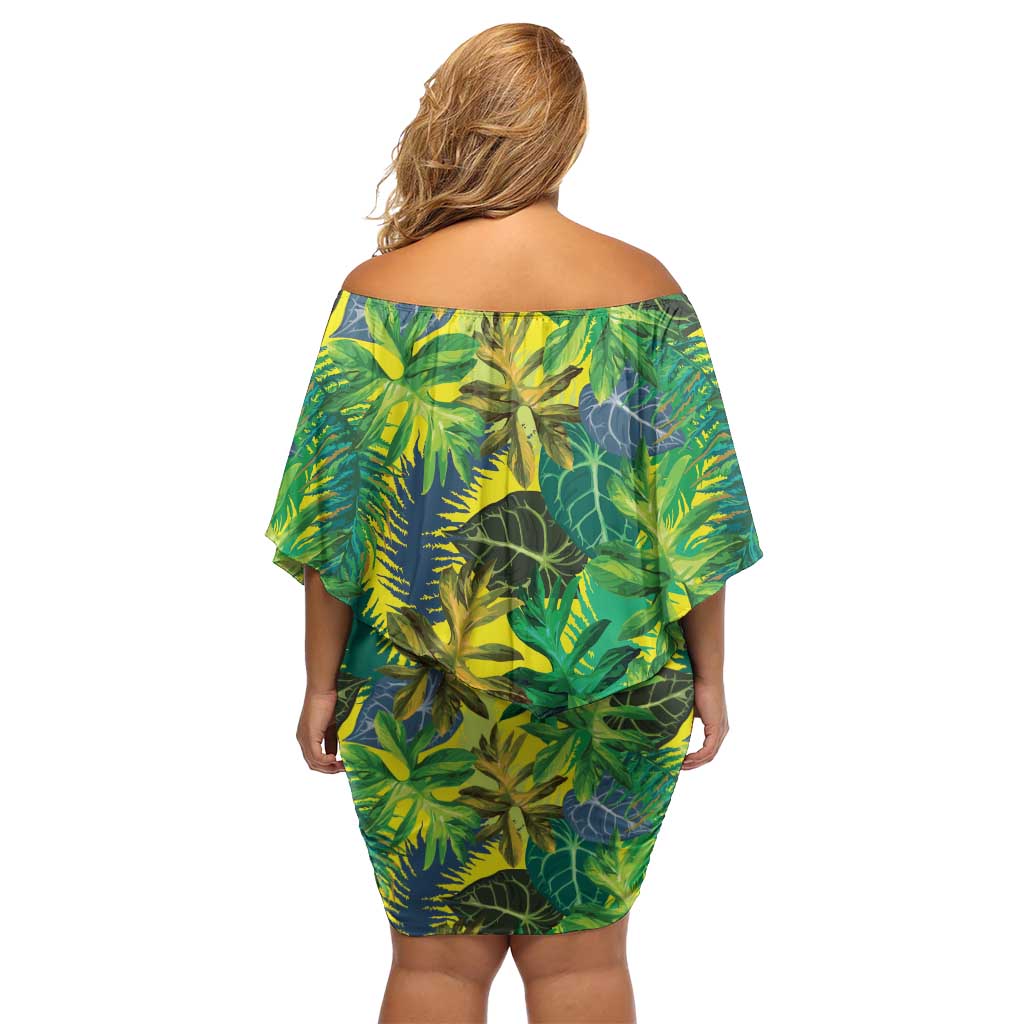 Hawaii Summer Tropical Leaves Family Matching Off Shoulder Short Dress and Hawaiian Shirt LT01 - Polynesian Pride