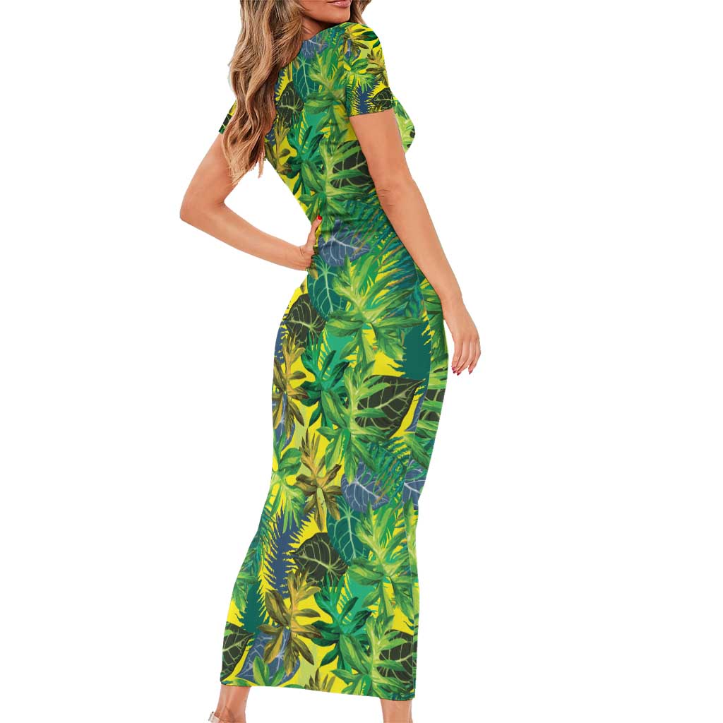 Hawaii Summer Tropical Leaves Family Matching Short Sleeve Bodycon Dress and Hawaiian Shirt LT01 - Polynesian Pride
