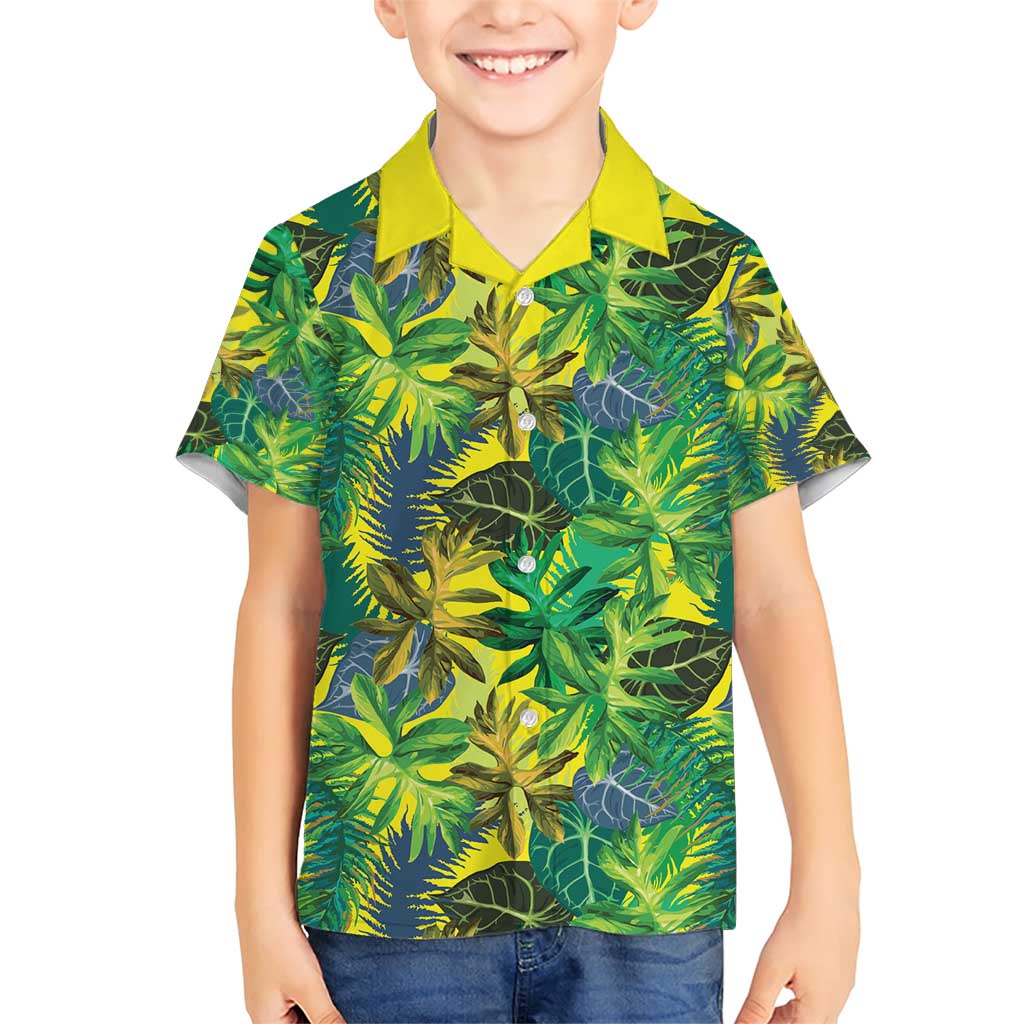 Hawaii Summer Tropical Leaves Family Matching Short Sleeve Bodycon Dress and Hawaiian Shirt LT01 Son's Shirt Yellow - Polynesian Pride