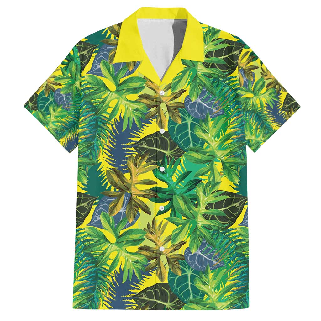 Hawaii Summer Tropical Leaves Family Matching Summer Maxi Dress and Hawaiian Shirt LT01 Dad's Shirt - Short Sleeve Yellow - Polynesian Pride