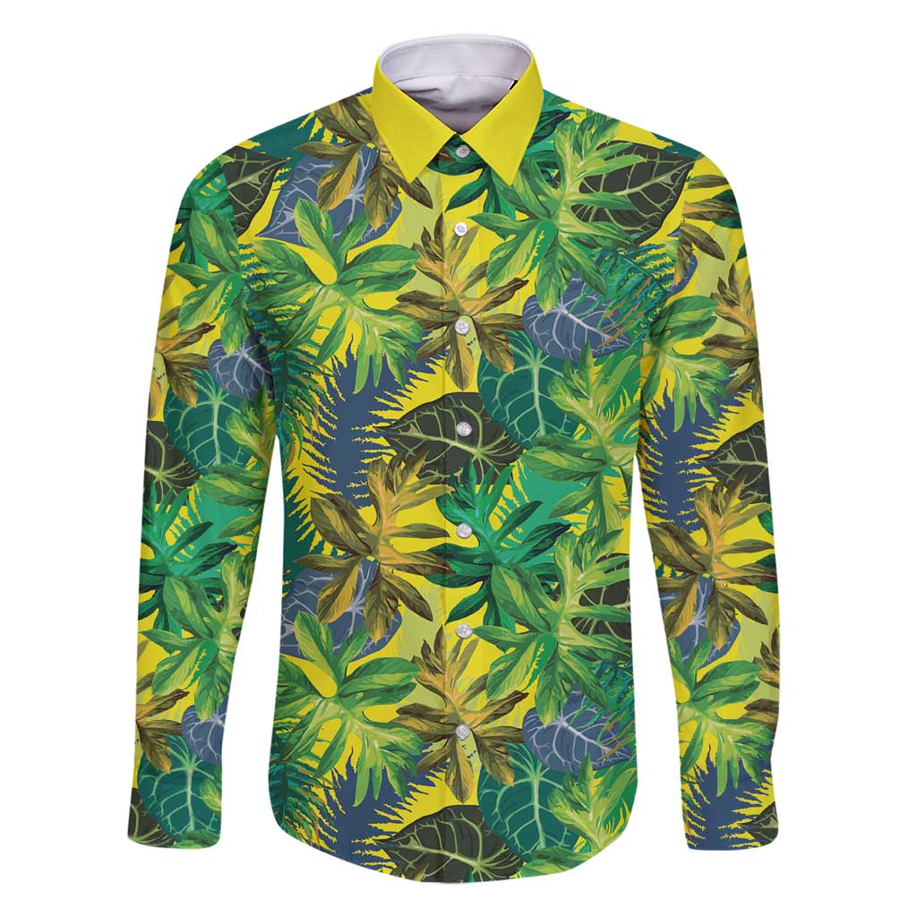 Hawaii Summer Tropical Leaves Family Matching Summer Maxi Dress and Hawaiian Shirt LT01 Dad's Shirt - Long Sleeve Yellow - Polynesian Pride
