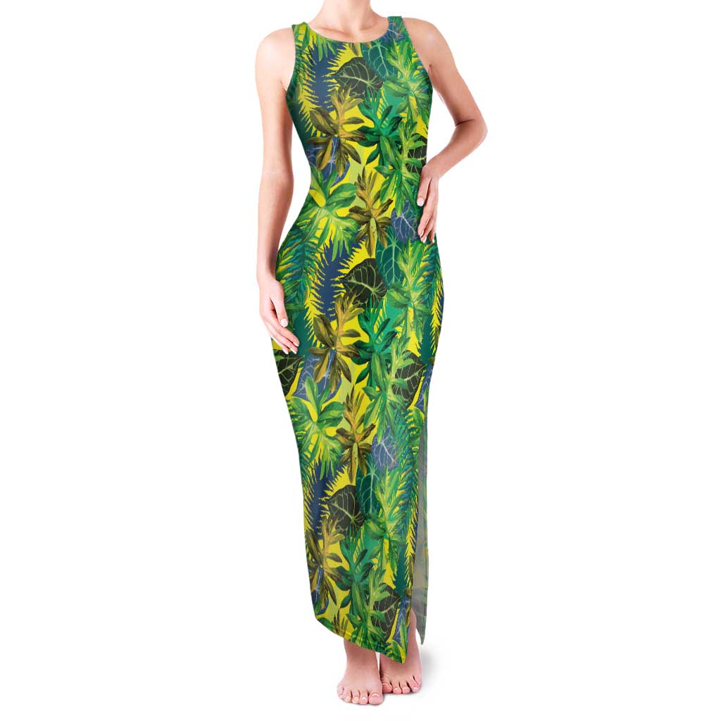 Hawaii Summer Tropical Leaves Family Matching Tank Maxi Dress and Hawaiian Shirt LT01 Mom's Dress Yellow - Polynesian Pride
