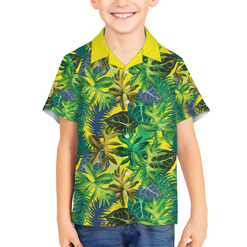 Hawaii Summer Tropical Leaves Kid Hawaiian Shirt LT01 Kid Yellow - Polynesian Pride