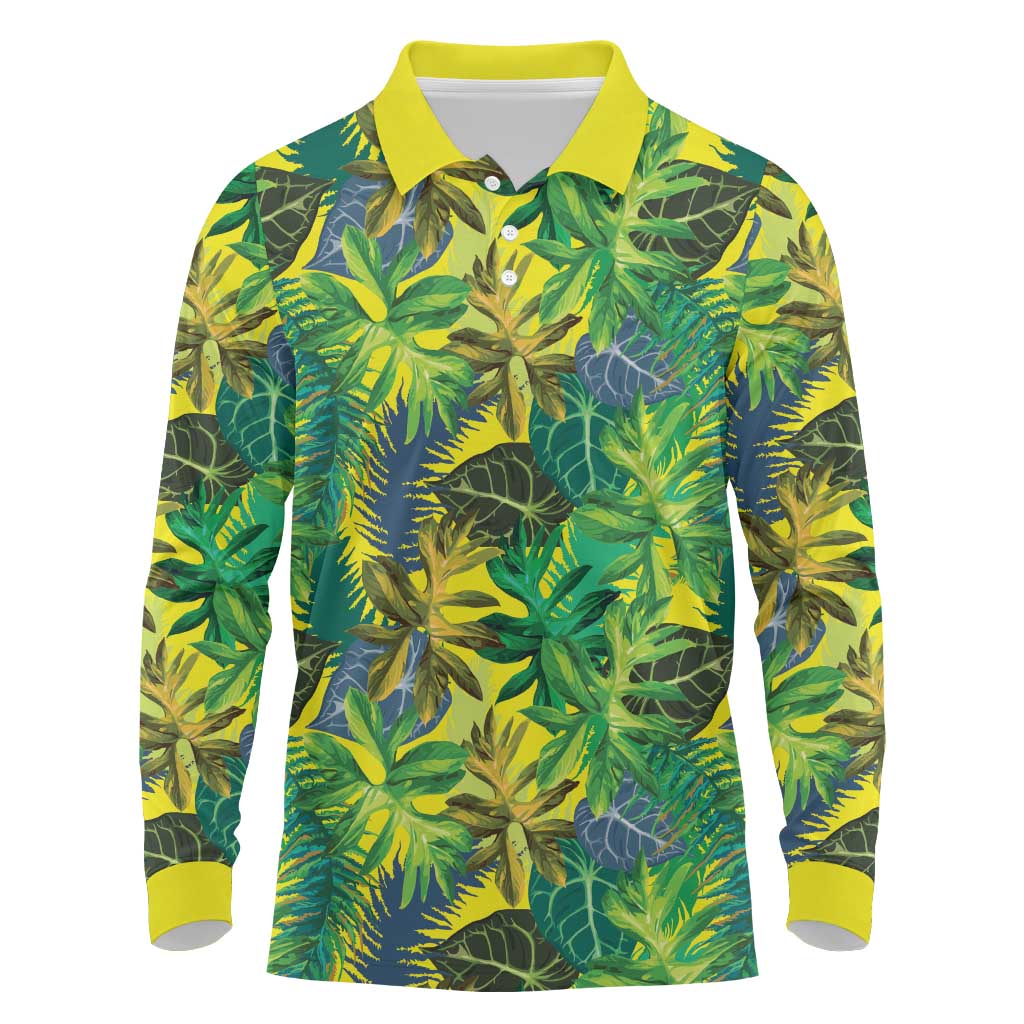 Hawaii Summer Tropical Leaves Long Sleeve Polo Shirt LT01 Yellow - Polynesian Pride
