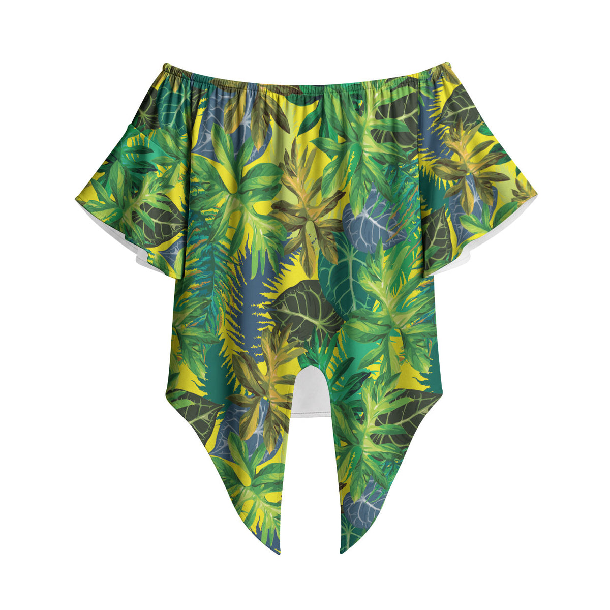 Hawaii Summer Tropical Leaves Off Shoulder Wrap Waist Top LT01 Yellow - Polynesian Pride