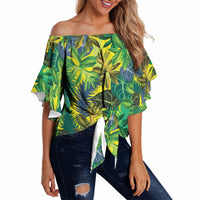 Hawaii Summer Tropical Leaves Off Shoulder Wrap Waist Top LT01 - Polynesian Pride