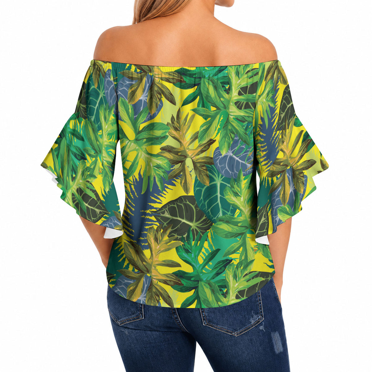 Hawaii Summer Tropical Leaves Off Shoulder Wrap Waist Top LT01 - Polynesian Pride