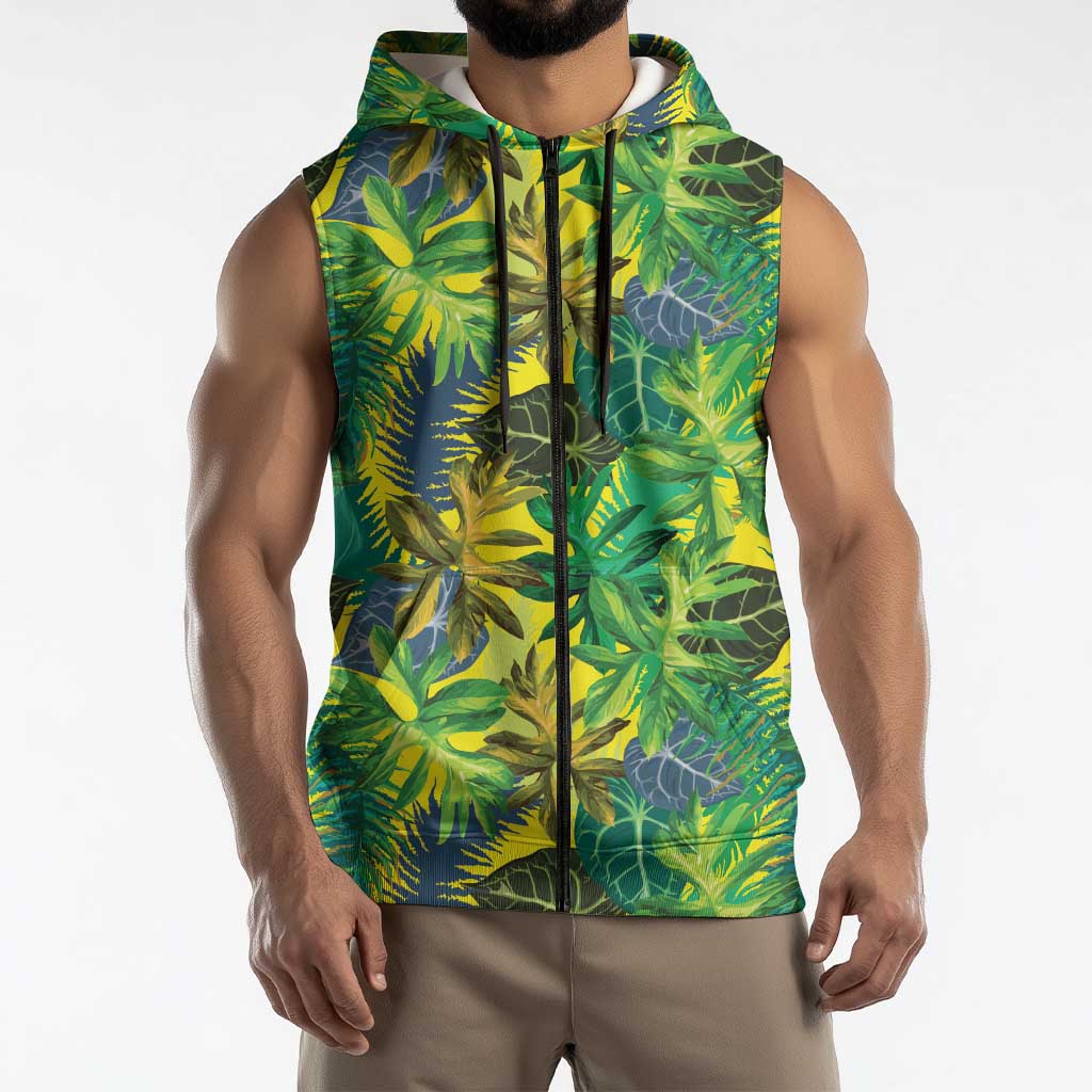 Hawaii Summer Tropical Leaves Sleeveless Zip Hoodie - Polynesian Pride
