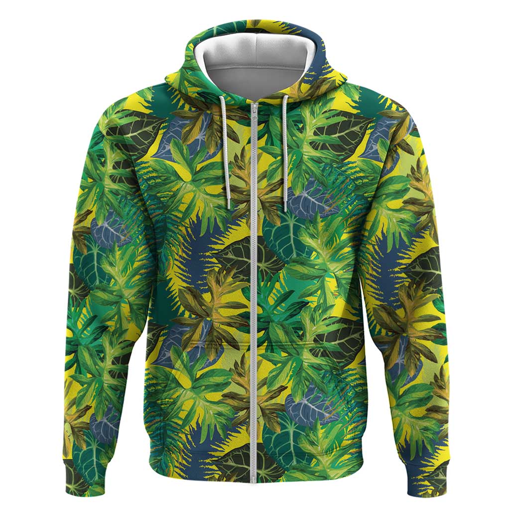 Hawaii Summer Tropical Leaves Zip Hoodie LT01 Zip Hoodie Yellow - Polynesian Pride