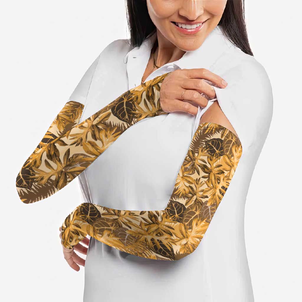 Hawaii Gold Tropical Leaves Arm Sleeves - Polynesian Pride