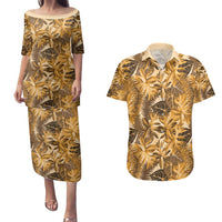 Hawaii Gold Tropical Leaves Couples Matching Puletasi and Hawaiian Shirt LT01 Gold - Polynesian Pride