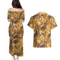 Hawaii Gold Tropical Leaves Couples Matching Puletasi and Hawaiian Shirt LT01 - Polynesian Pride