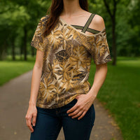 Hawaii Gold Tropical Leaves Cross Shoulder Shirt - Polynesian Pride