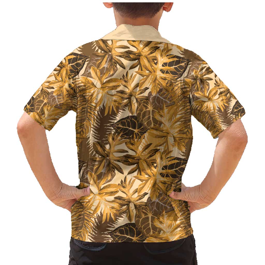 Hawaii Gold Tropical Leaves Family Matching Mermaid Dress and Hawaiian Shirt LT01 - Polynesian Pride