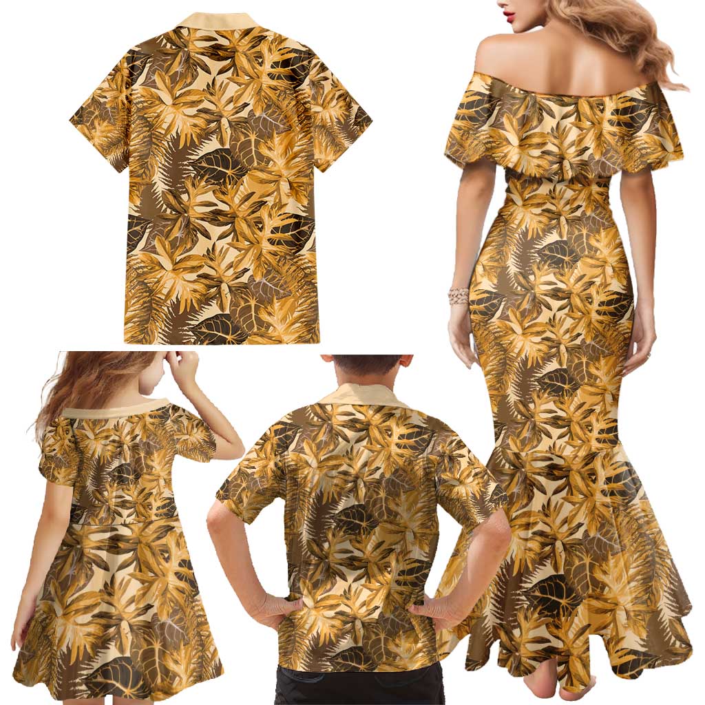 Hawaii Gold Tropical Leaves Family Matching Mermaid Dress and Hawaiian Shirt LT01 - Polynesian Pride