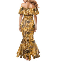 Hawaii Gold Tropical Leaves Family Matching Mermaid Dress and Hawaiian Shirt LT01 - Polynesian Pride