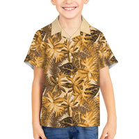 Hawaii Gold Tropical Leaves Family Matching Off The Shoulder Long Sleeve Dress and Hawaiian Shirt LT01 Son's Shirt Gold - Polynesian Pride
