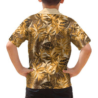 Hawaii Gold Tropical Leaves Family Matching Off Shoulder Maxi Dress and Hawaiian Shirt LT01 - Polynesian Pride