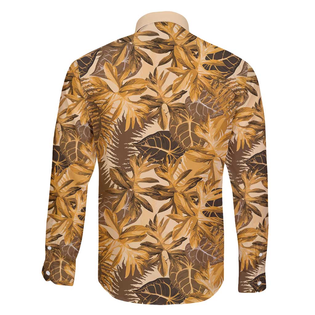Hawaii Gold Tropical Leaves Family Matching Off Shoulder Maxi Dress and Hawaiian Shirt LT01 - Polynesian Pride